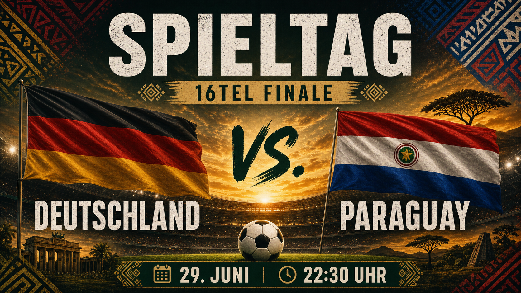 Spieltagsmotiv Deutschland gegen Paraguay im 16tel-Finale am 29. Juni um 22:30 Uhr